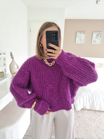 Pull maille torsade violet 