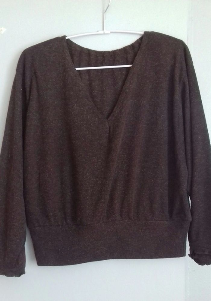 Pull court marron chiné