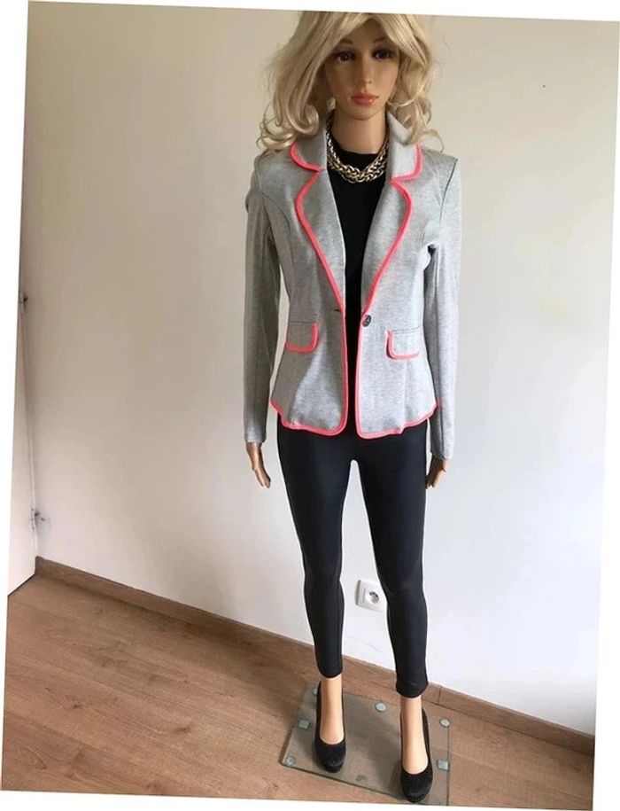 Blazer gris et rose fluo neuf AJC taille 36 - photo numéro 5