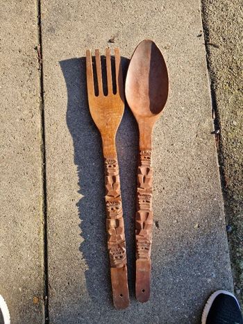 Grand cuillère et fourchette en bois