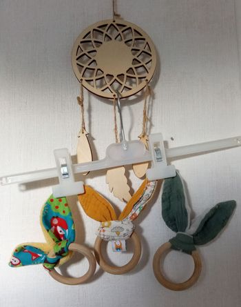 Lot de 3 anneaux de dentition en bois, tissu, bébé, dès 6 mois