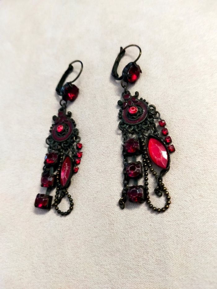 Boucles d’oreilles baroques rouges & bronze – Fantaisie vintage - photo numéro 5