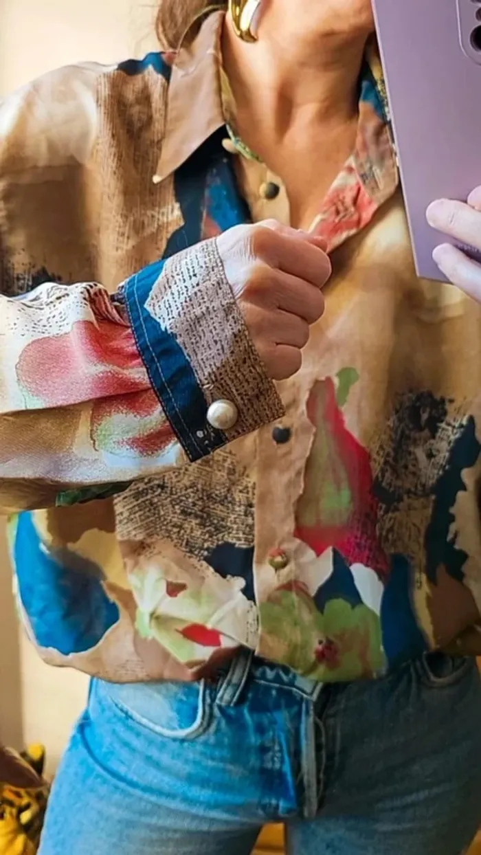 Blouse chemisier vintage multicolore - photo numéro 3