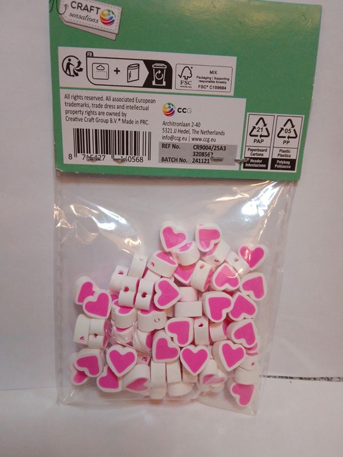 Perles de loisirs "cœurs roses" + fil - photo numéro 5