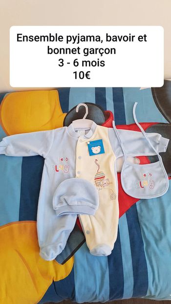 Lot de pyjama, bavoir et bonnet garçon neuf taille 3/6mois