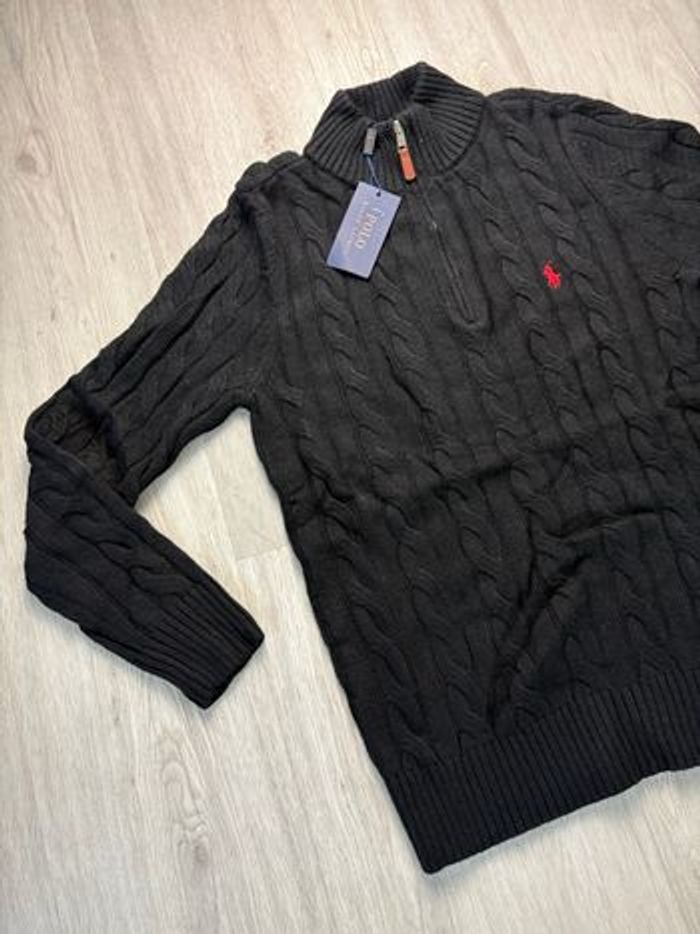 Torsadé Half zip demi zip Ralph Lauren col rond | Taille M hommes | Noir avec logo rouge - photo numéro 4