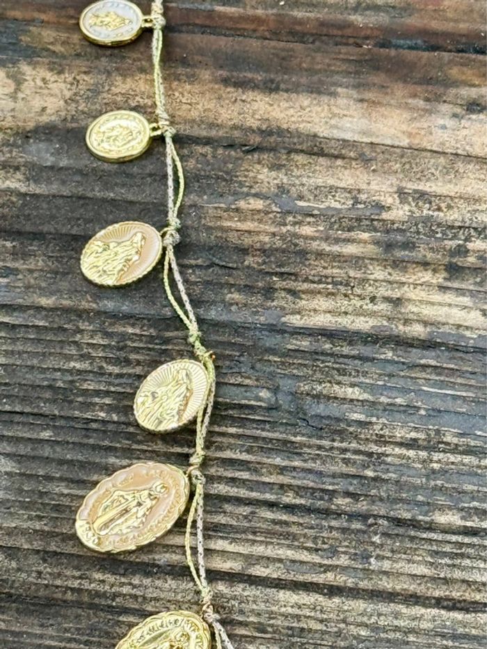 Collier Habaha paris réglable double cordon médailles acier inoxydable or vierges - photo numéro 10