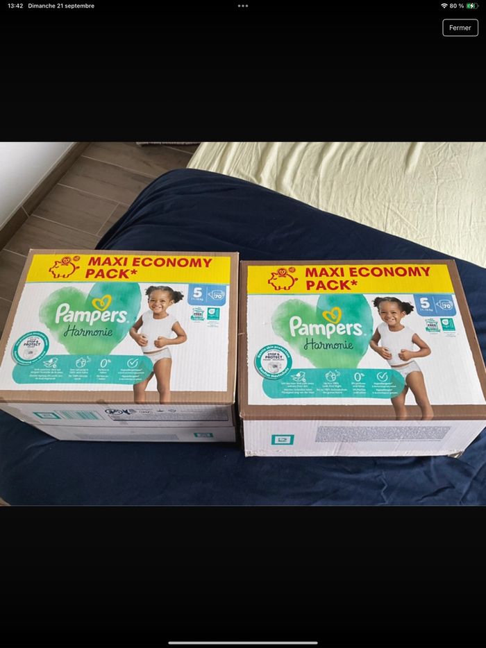 Lot 2 boîtes Pampers harmonie taille 5, remise avec code