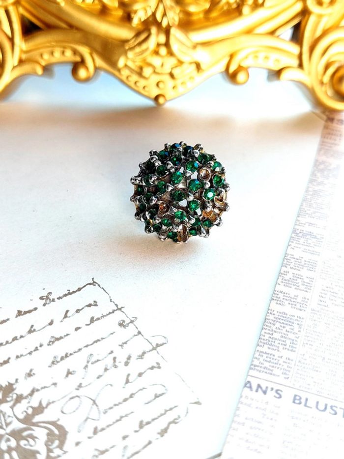 Magnifique bague ajustable pierre verte style vintage - photo numéro 2