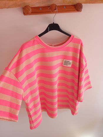 Sweat t-shirt rose patch brodé coton taille L XL