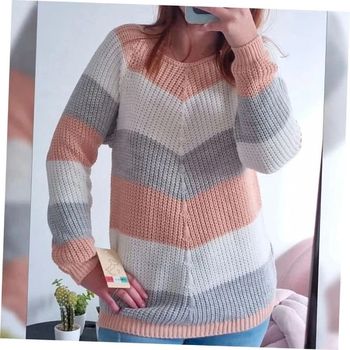 Pull en maille tricolore blanc/gris/rose
