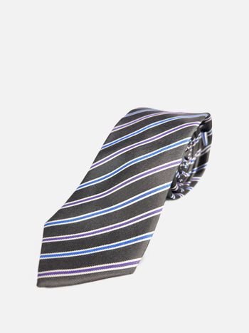 Cravate Grise Rayée Bleue Violette Blanche Homme