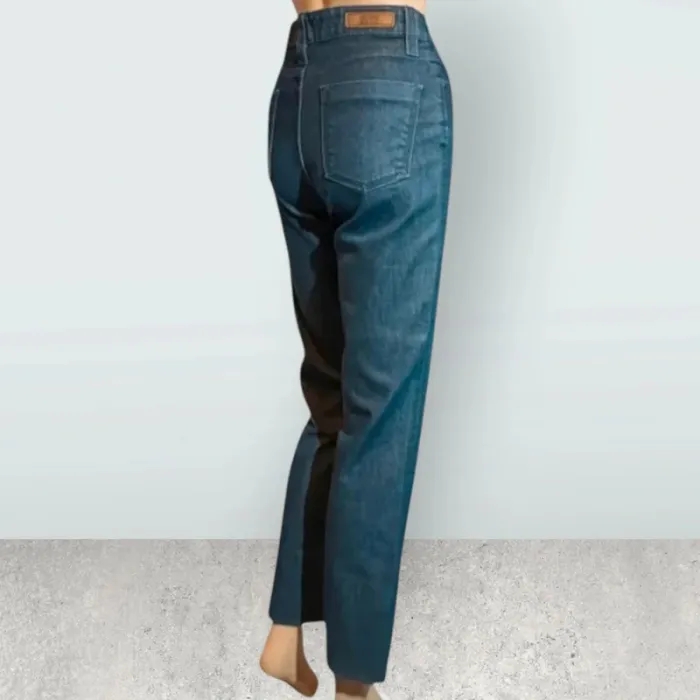 Jean bleu marine marque Islow,coupe regular,taille haute,texture extensible - photo numéro 3