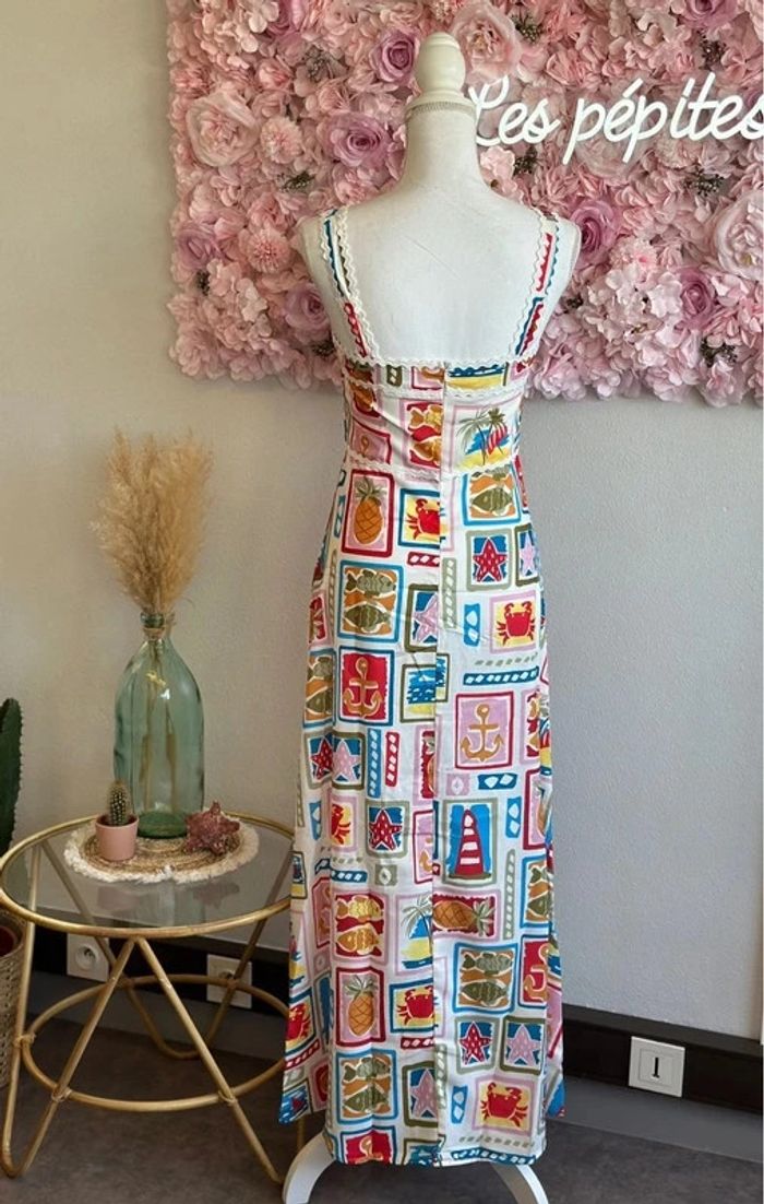 Belle robe longue d’été en lin à motifs colorés de plage taille S - photo numéro 5
