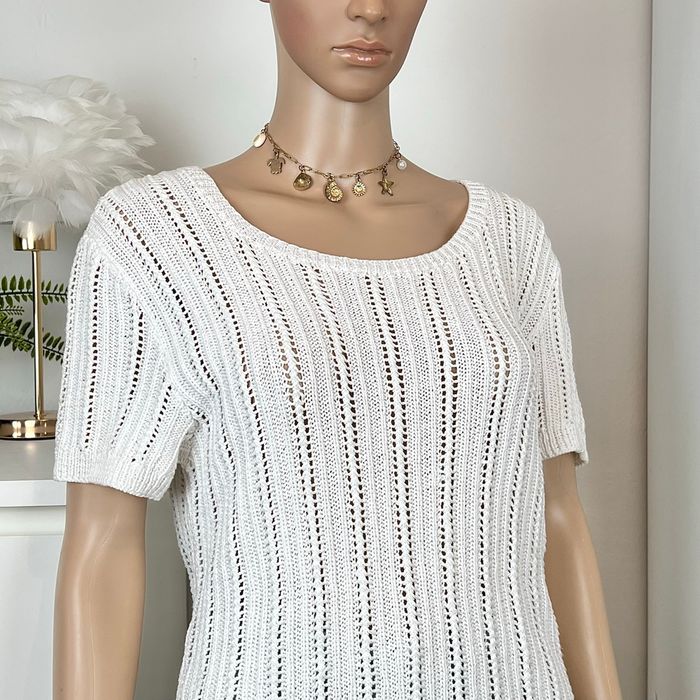 Blouse d’été blanche en maille Fait Main - 100% coton - Taille 36 S - photo numéro 2