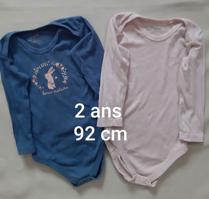 lot de 2 bodies manches longues bleu et rose fille - lapin - lupilu - 2 ans