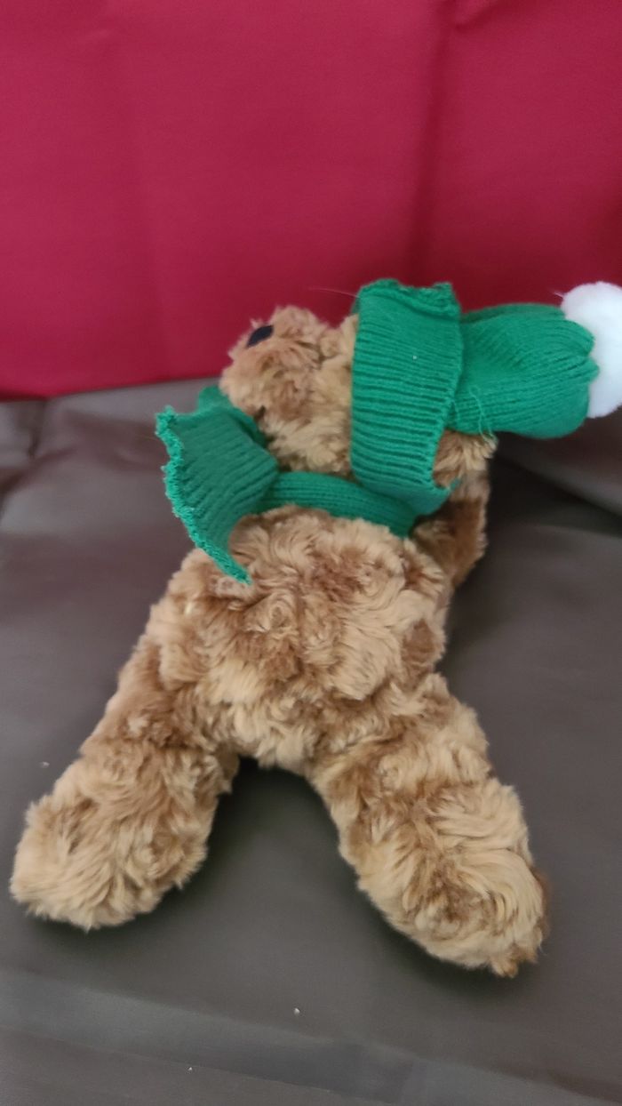 peluche ours couché bonnet et echarpe verte sokid - photo numéro 3