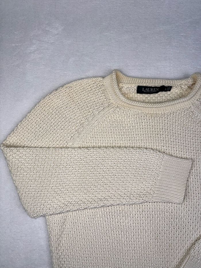 Pull femme Ralph Lauren beige clair / écru 100% coton Taille L femme maille épaisse premium #02225 - photo numéro 4