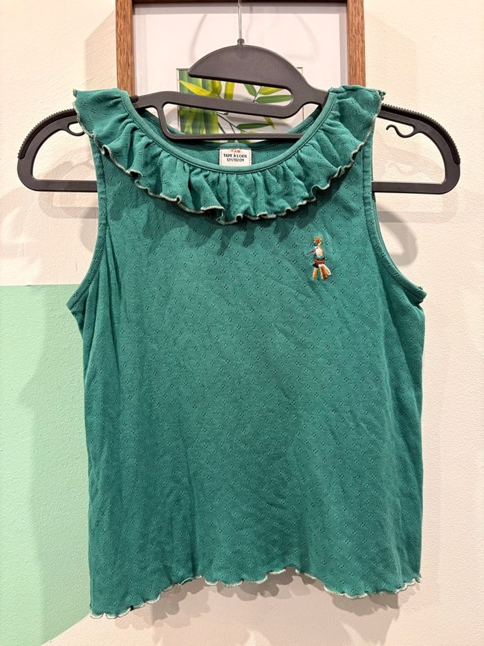 top vert volanté tape à l’œil 12 ans broderie perroquet - photo numéro 1