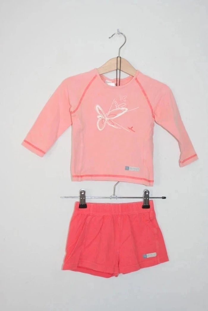 Ensemble tee shirt manches longues corail + short Domyos