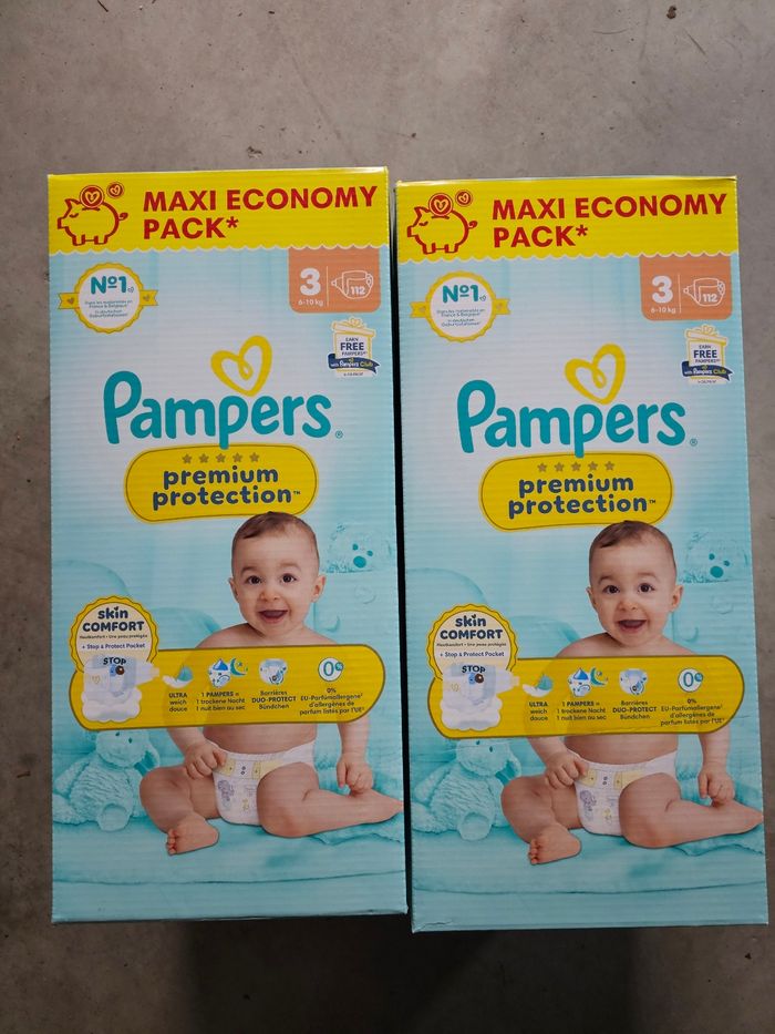 Pampers 2 cartons taille 3 112 couches protection premium