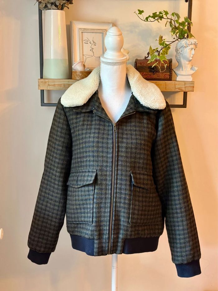 Veste teddy à carreaux en laine Monoprix Premium – Taille 42