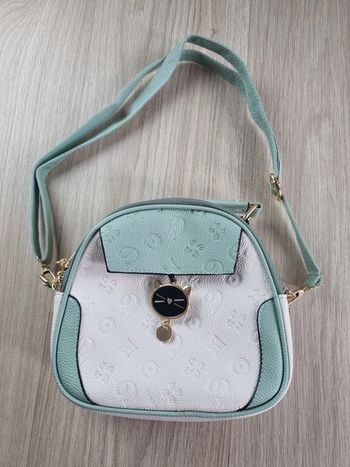 Sac à main bandoulière vert et blanc chat