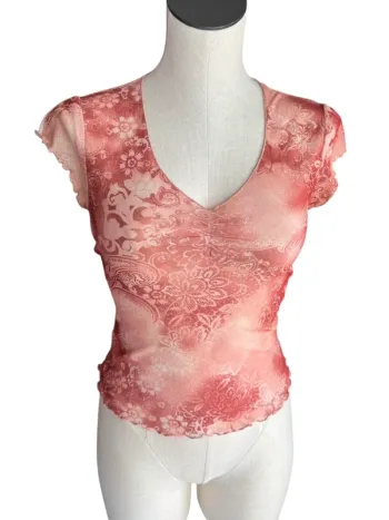 Y2K Sheer Self Esteem Ruched Baby Tank size Small