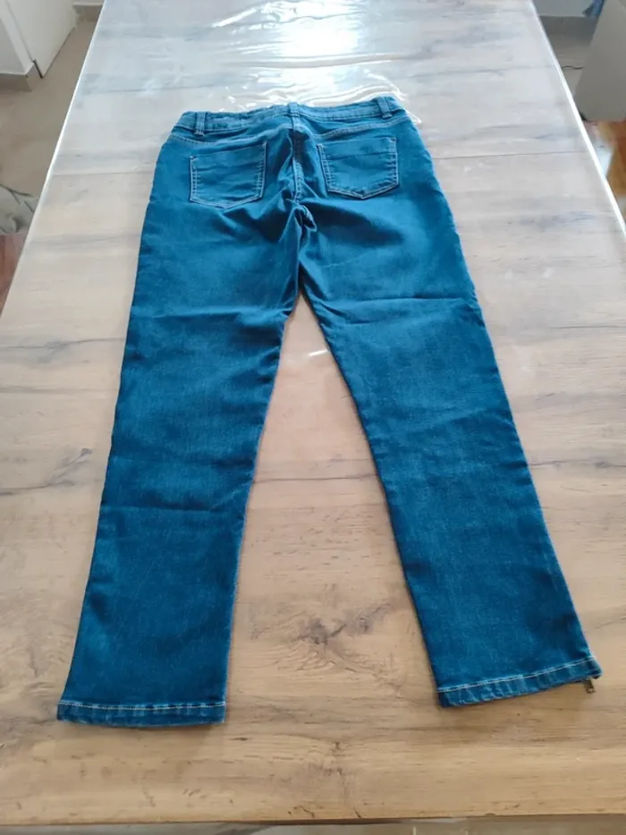 Jean RIU Droit Bleu, Taille 38 - Détails Zip Tendance ! - photo numéro 3