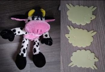 Lot peluche vache + 3 moutons fluorescent