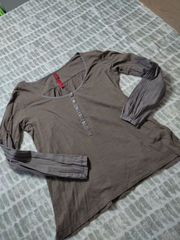 Blouse tee-shirt manches longues style chemise i.code IKKS taille 40 - photo numéro 2