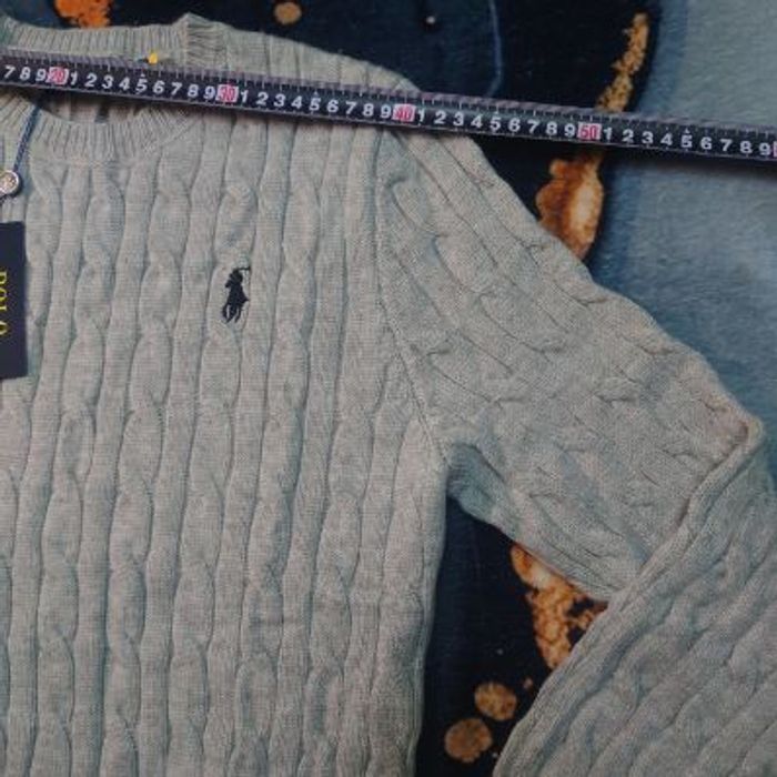 Pull Ralph Lauren Gris Taille S col rond torsadé logo brodé noir - photo numéro 4