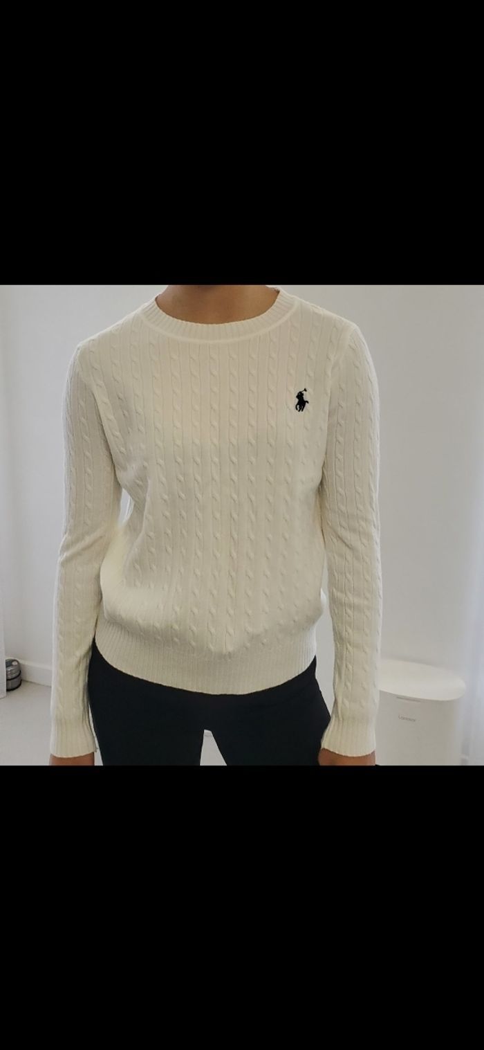 Pull torsadé Polo Ralph Lauren blanc taille XS