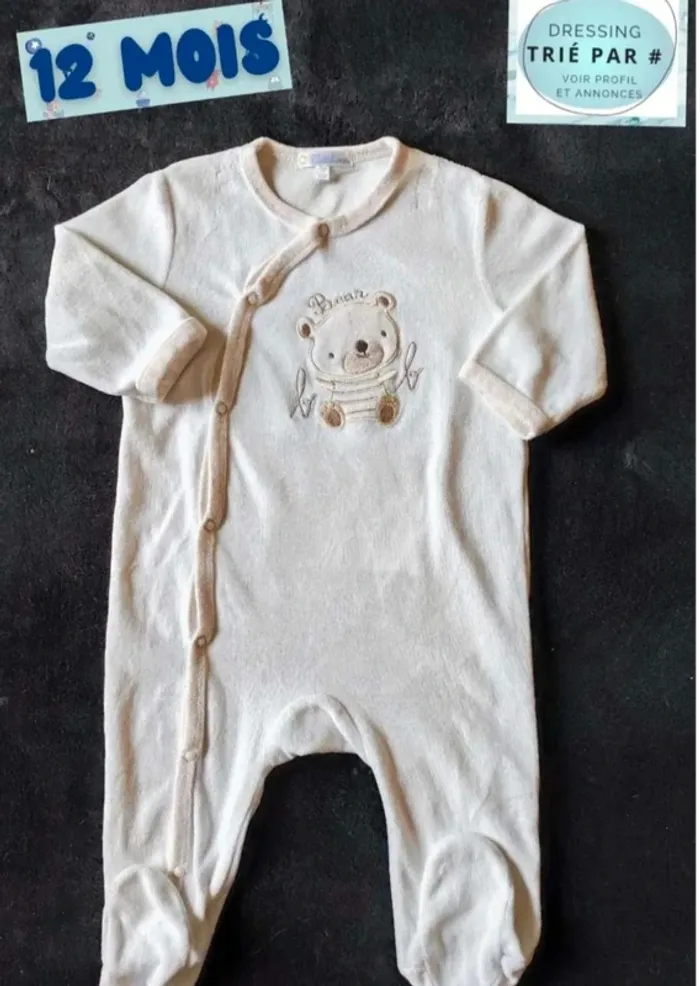 Pyjama  velours  blanc  12 mois