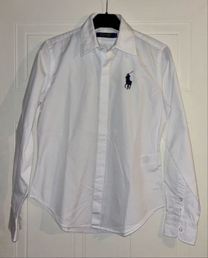 💙Chemise Neuve Polo Ralph Lauren Blanche Logo Bleu Marine - Taille S/36 - photo numéro 2