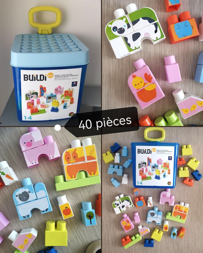 Baril à roulettes animaux briques