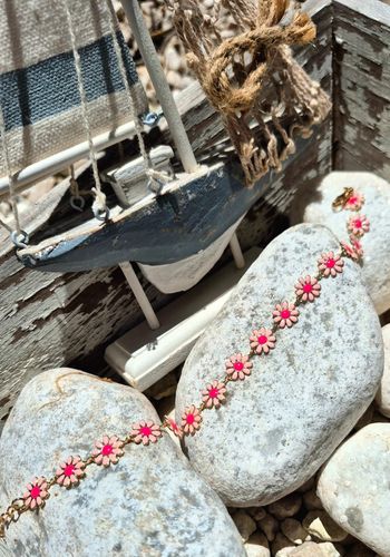 Bracelet cheville fleur rose