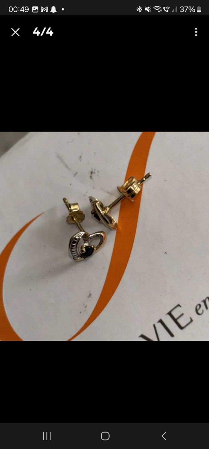 Mini Boucles d'oreilles Coeur en Or Jaune 750 et Saphir - photo numéro 5
