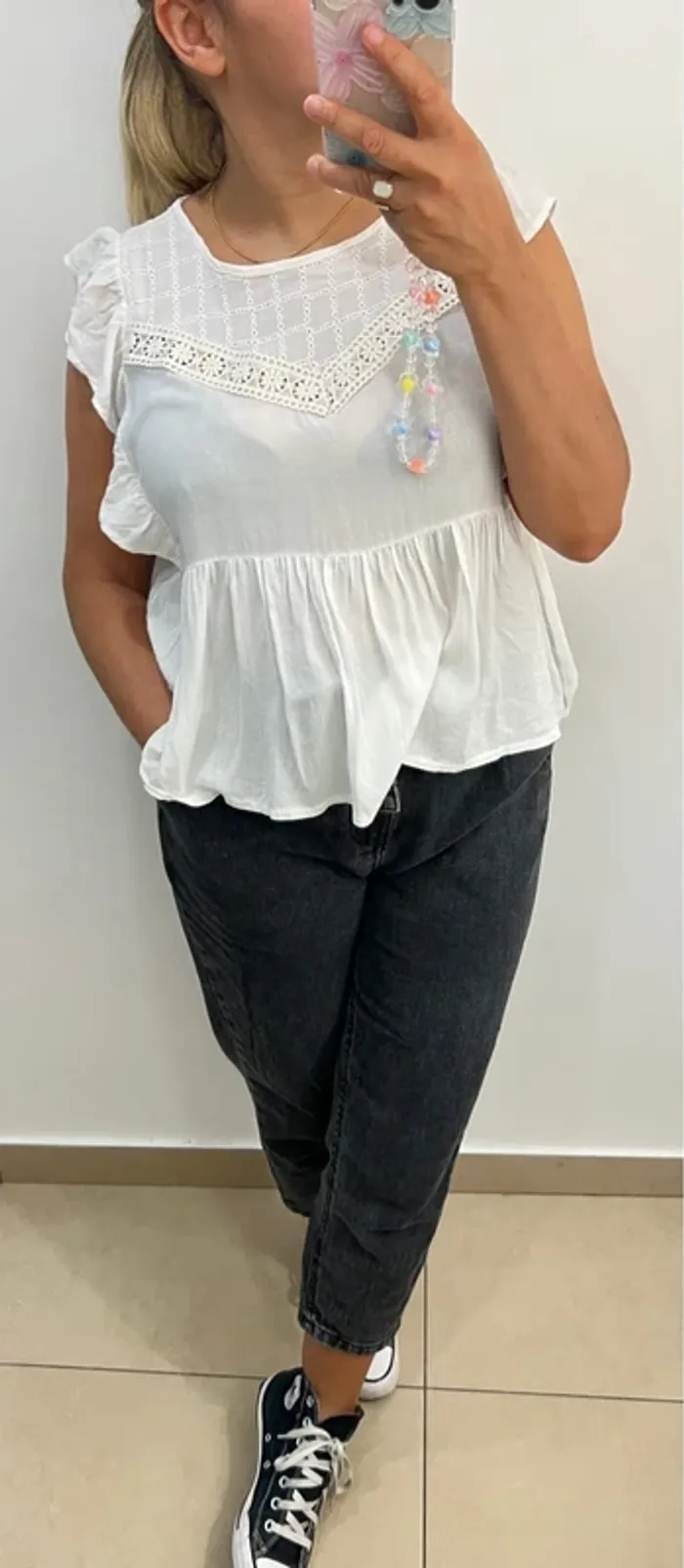 Blouse Blanche Avec Volant - photo numéro 4