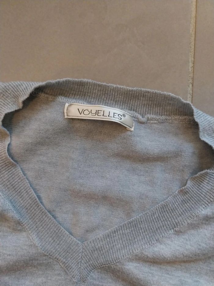Pull gris clair col v T38 - photo numéro 3