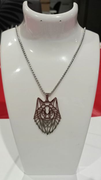 Collier tête de loup origami argenté