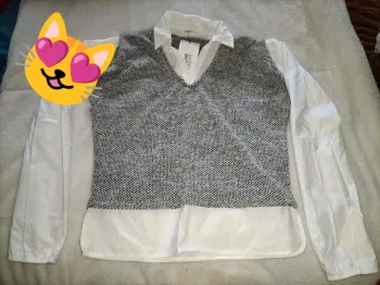 Pull chemisier gris et blanc XS cache cache