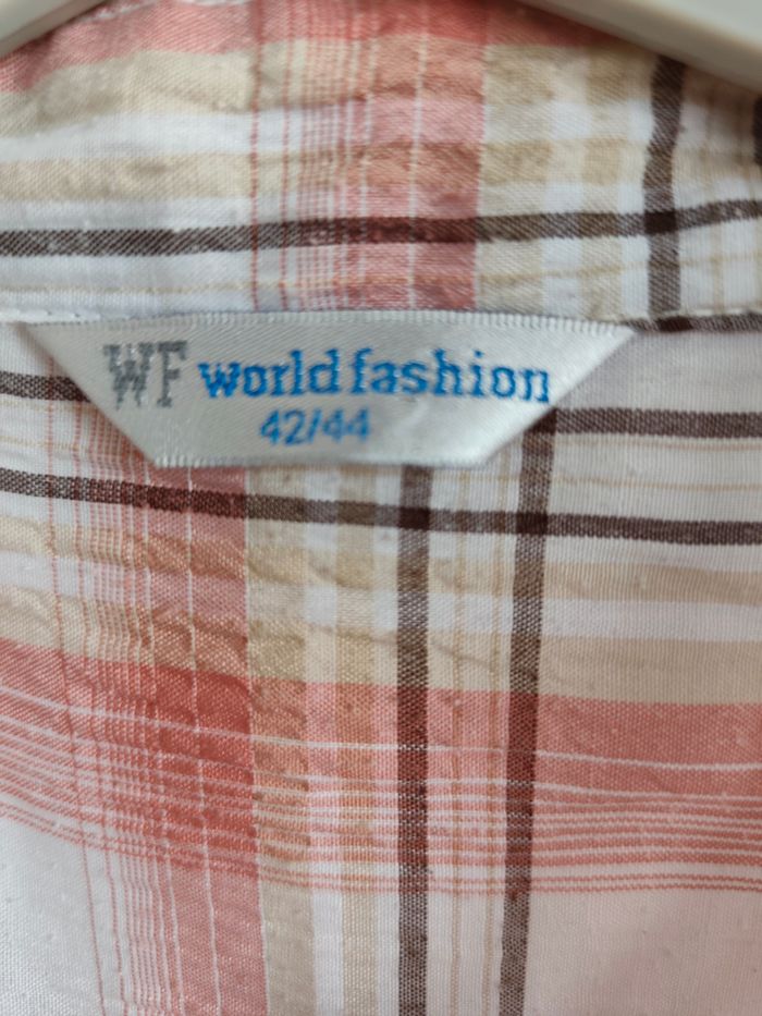 Chemise à carreaux blanc/orange – Taille 42/44 – World Fashion - photo numéro 2