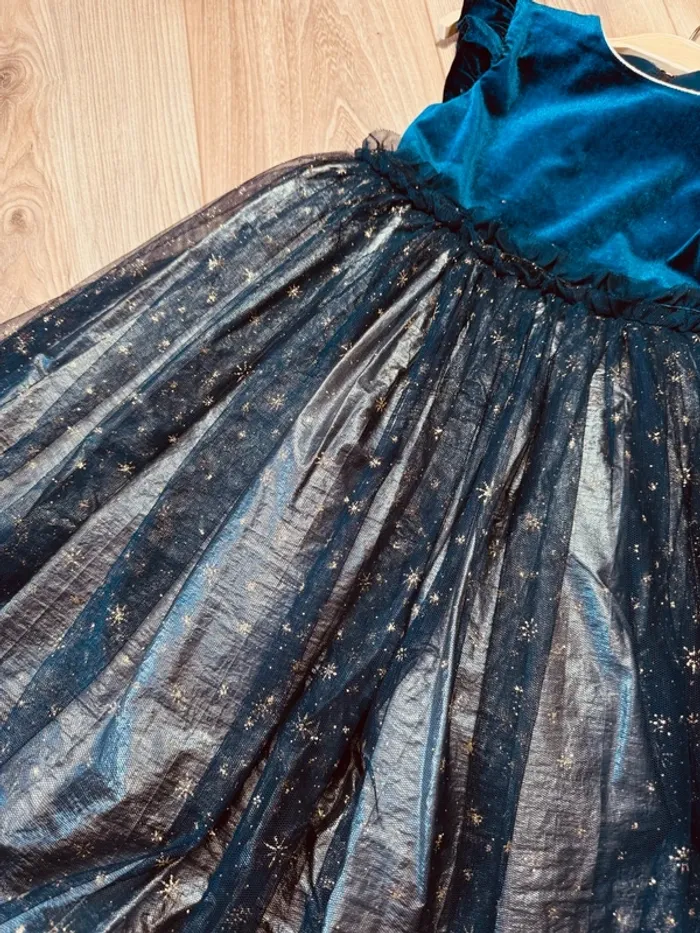 Taille 3-4 ans robe longue créateur fille TAO bleu doré * velours tulle scintillant * 🌺 - photo numéro 2