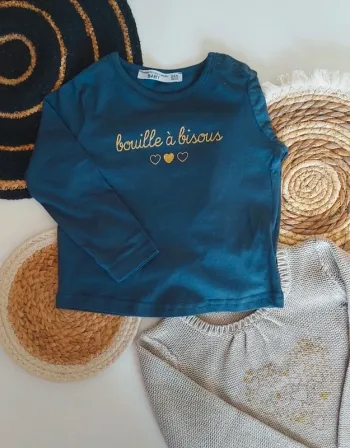 Tee-shirt manches longues mixte fille et garçon mi saison printemps été automne hiver message coeur