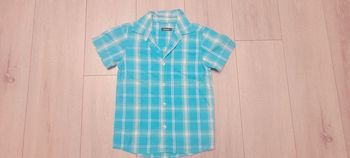 Chemisette bleu turquoise à rayure blanche et jaune. Garçon 7 ans. Marque In Extenso