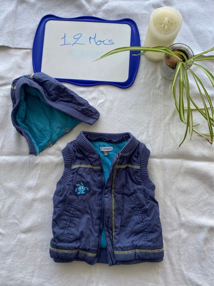 Manteau / doudoune / veste chaude sans manches avec capuche amovible - 12 mois - In extenso - TBE - photo numéro 9