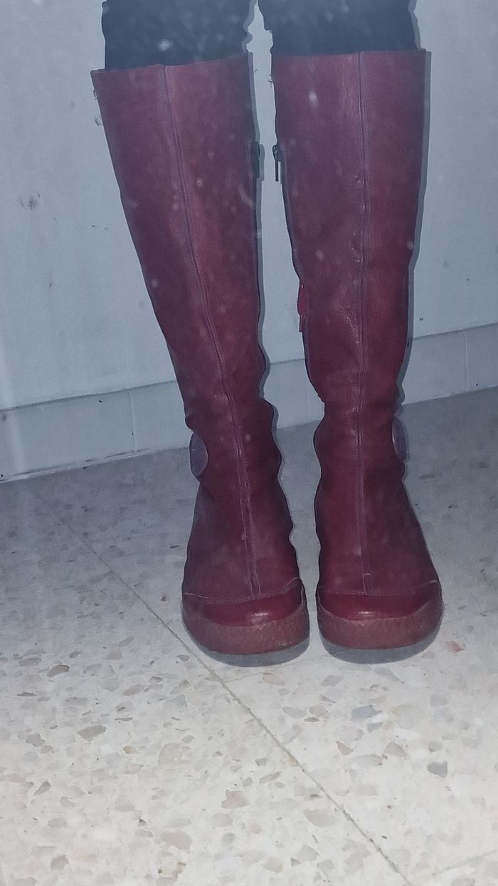 Bottes baskets cuir véritable rouge Pataugas 38 1/2 - photo numéro 2