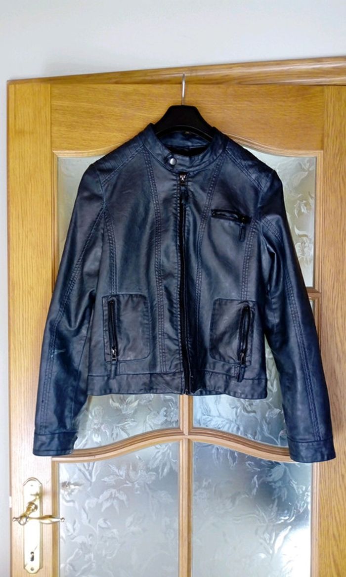 Veste similicuir bleu nuit