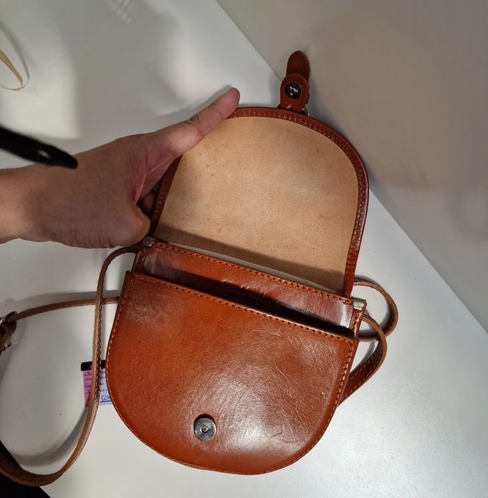 Sac Bandoulière Vintage Cuir Véritable Camel Vera Pelle - photo numéro 14